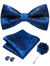 Paisley Pre-tied Bow Tie and Pocket Square Cufflinks Lapel Pin Royal Blue1