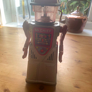 Vintage Mr. Chief Robot Tin Toy with Light Up Head Classic Space Toy ( works)