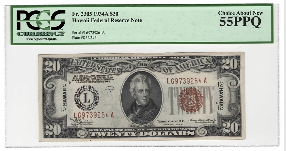 1934A Hawaii $20 FR# 2305 PCGS 55 PPQ WWII Emergency Issue FRN FR.2305 PQ 1934 A - Image 1 of 4
