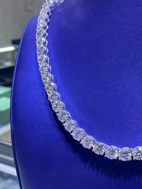 20Ct Lab Created Round Cut Diamond Womens Tennis Necklace 14K White Gold Plated