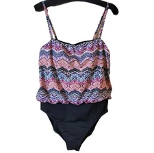 Dolfin AquaShape Awestruck Sz. 18 Tankini One-Piece Swimsuit Plus Boho Black NEW