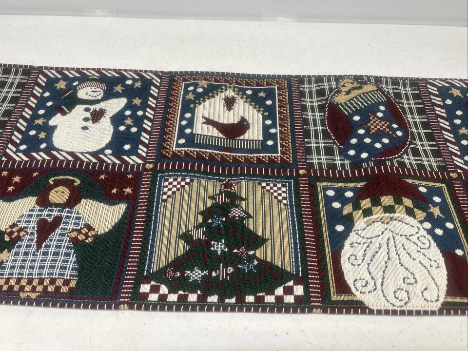 Vintage Christmas Table Runner Village Tapestry Woven Tassel 82” Long. - Image 3 of 4