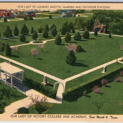 c1940s Fort Worth, TX Lady Lourdes Grotto Garden Station College Academy PC A328