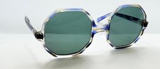Vintage Tortoise Blue Geometric Horn-Rim Sunglasses FRAMES ONLY Italy