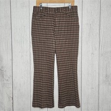 VTG 60s 70s FARAH Brown Plaid Flared Pants, 31x27.5