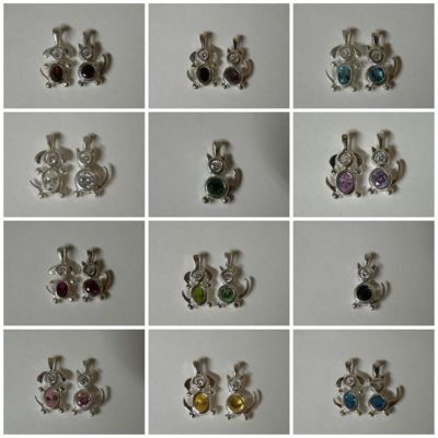 Sterling Silver Pet DOG or CAT Family BIRTHSTONES CHARM
