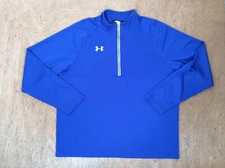 Under Armour SHIRT MEN LARGE BLUE JERSEY 1/2 Zip Pullover STRETCH LOGO CLASSIC