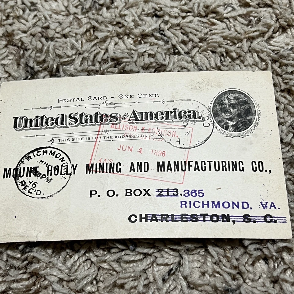 1896 LOT OF 8 FLORIDA PHOSPHATE POSTAL CARDS DAILY REPORTS, RED RECEIVED MARKS - Image 2 of 4