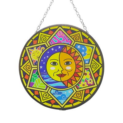 Sun and moon eclipse glass sun catcher with geometric border | 150mm diameter