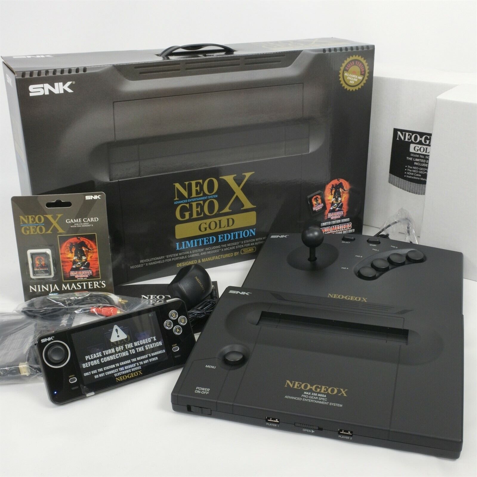 NEO GEO X GOLD CONSOLE GOOD Handheld System with Arcade Stick 20 Games X0212