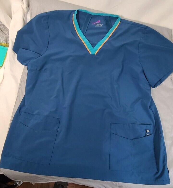 Lynx Women's Solid V-Neck Scrub Top-6003 BLUE XXL
