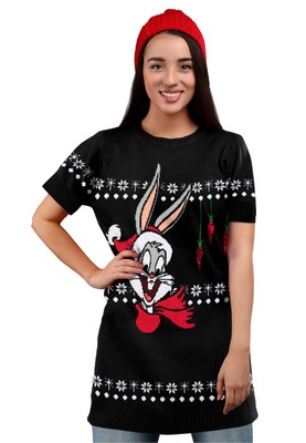 Looney Tunes Strickkleid Damen - Bugs Bunny Weihnachten Winter Christmas Schwarz