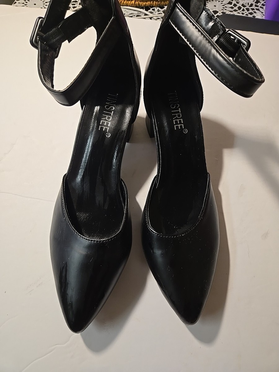 Tinstree Women's Block Heel Shoes Ankle Strap Pointed Closed Toe