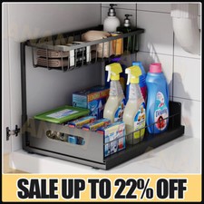 2 Tier Pull Out Basket Under Sink Kitchen Cupboard Organiser Storage Rack Drawer