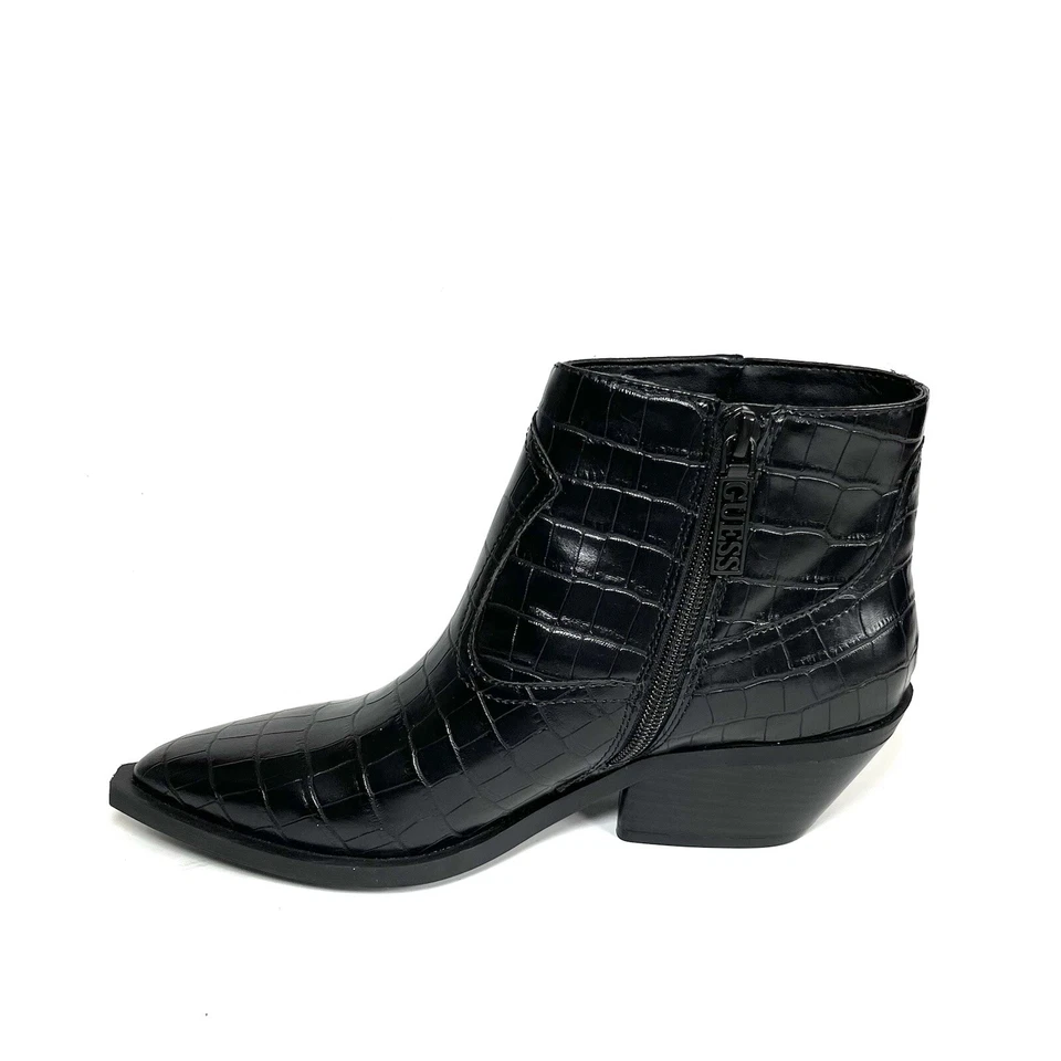 Botas de tornozelo femininas Guess biqueira pontiaguda preta estampa de crocodilo salto bloco tamanho 6,5M novas - Imagem 4 de 4
