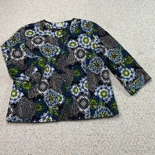 Chicos Jacket sz 3 sz 16 Black Blue Floral Beaded 3/4 Sleeve Grandmacore CF20