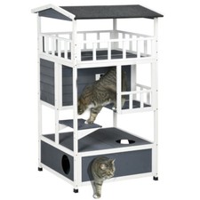 Wooden Outdoor Cat House: Feral Cat Shelter with Asphalt Roof  Escape Doors
