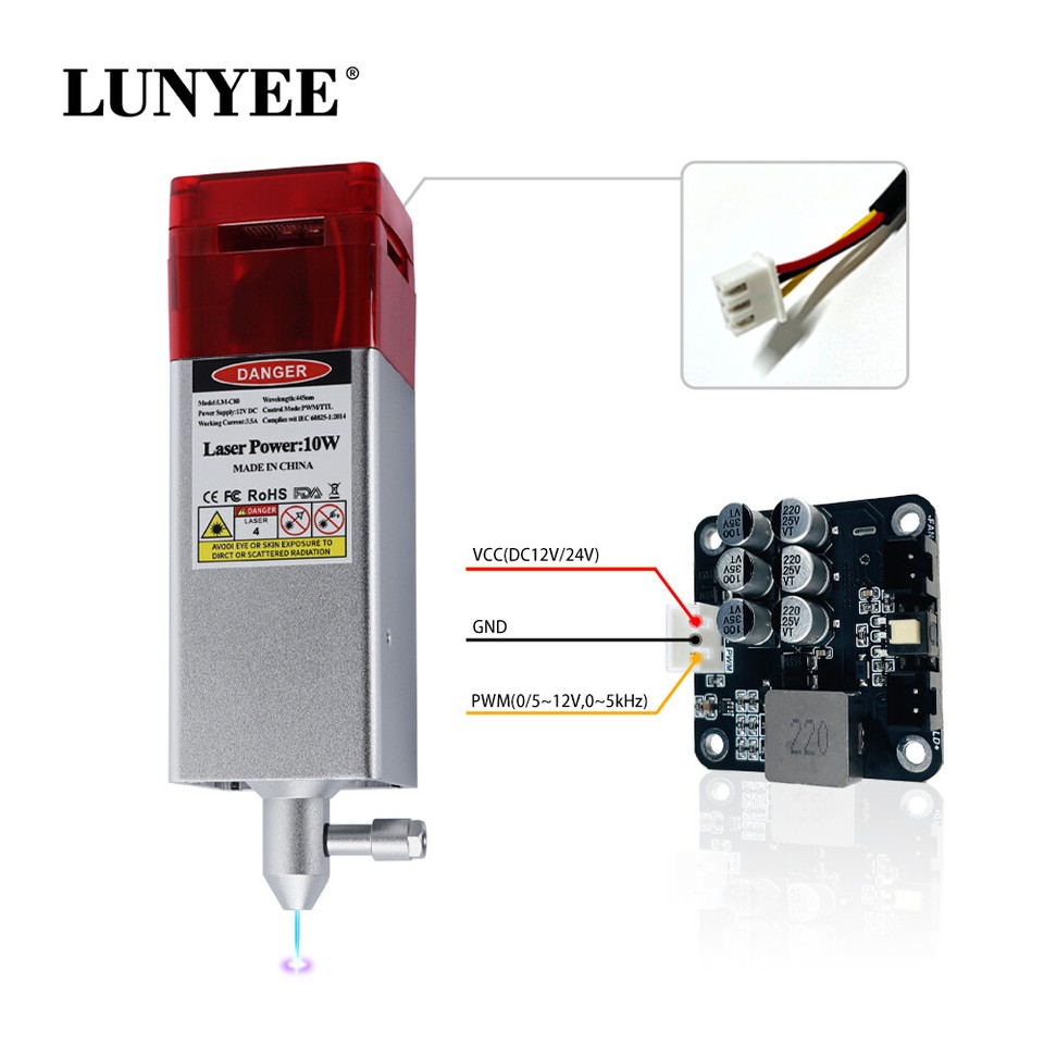 80W 450nm Laser Module Laser Head With Air Assist For CNC ENGRAVER ...