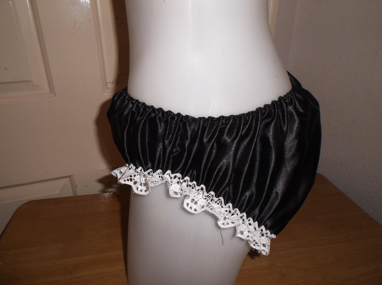 SISSY~MAIDS~ADULT BABY~UNISEX~TV/CD BLACK SATIN & WHITE LACE PINCH PANTIES 3Pk image 2
