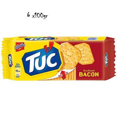 6x TUC Bacon Salzgebäck Kekse Crackers Salz gesalzen gebäck Schinken 100g