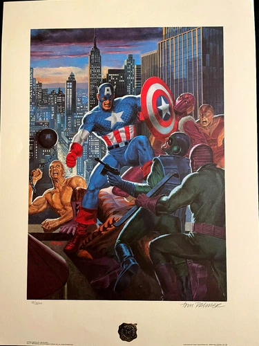 CAPTAIN AMERICA RED SKULL OVER MANHATTAN SIGNED TOM PALMER VINTAGE MARVEL ART