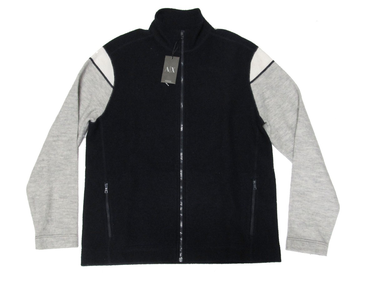 ジャケット・アウター Armani exchange double zip wool jacket Armani Exchange A|X Mens Navy Grey White Wool Knit Full Zip Jacket