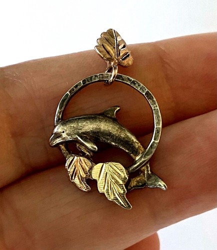 BHG Black Hills Gold RGC 925 Sterling 12K Gold Leaves Dolphin Ladies Pendant - Picture 8 of 12