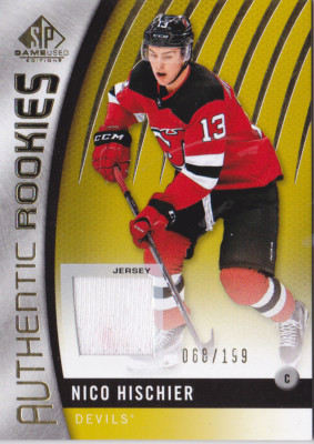 17-18 SP Game Used Nico Hischier /199 Jersey Rookie GOLD NJ Devils
