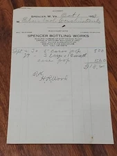 1928 Spencer West Virginia Billhead Receipt Spencer Bottling Works Ephemera 