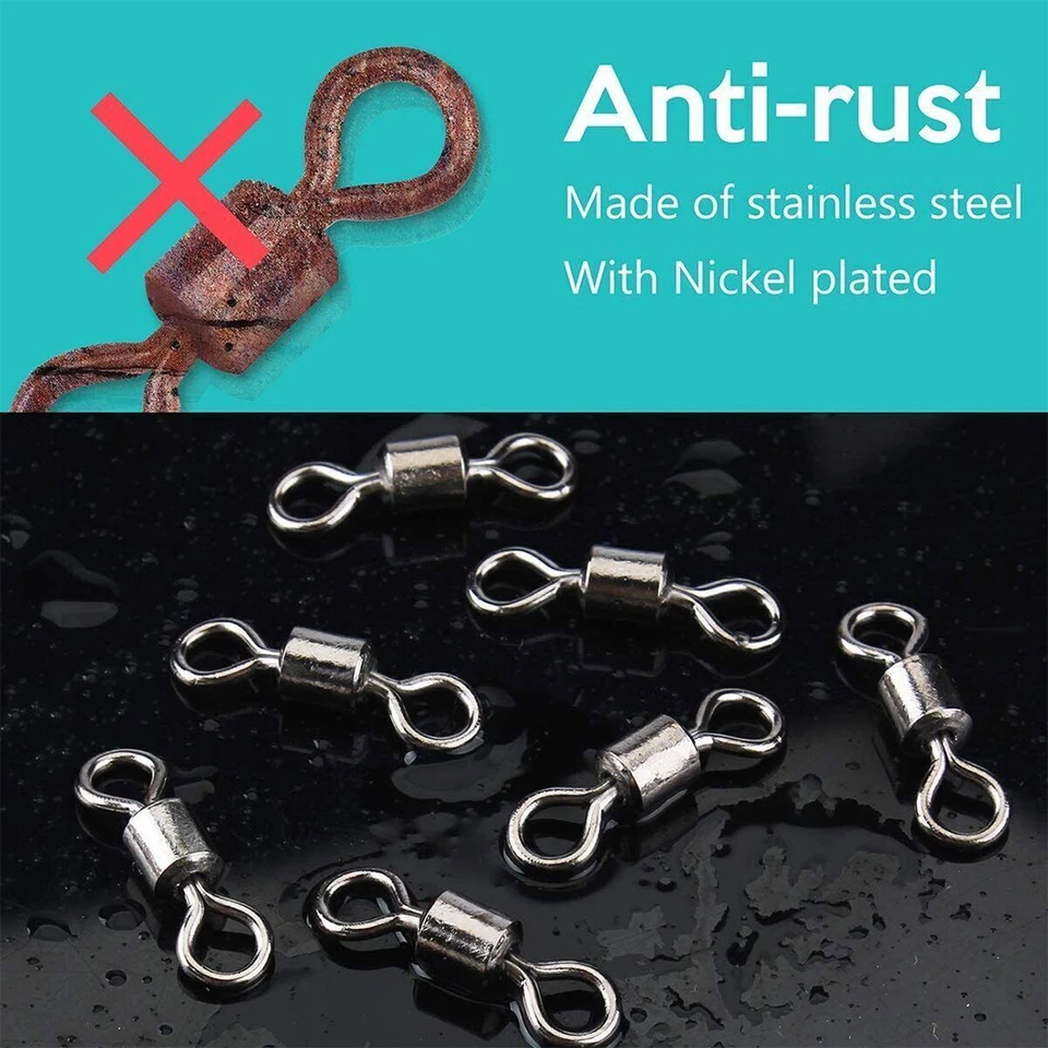 50~200Pack Fishing Barrel Swivels 9LB~1320LB Stainless Steel Rolling Solid Ring - Image 4 of 4
