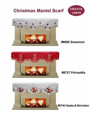 Creative Linens Holiday Christmas Mantel Scarf Snowman Poinsettia Santa Reindeer