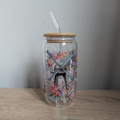 550 ml Libbey Glasdose mit natürlichem Bambusdeckel, Glasstrohhalm 