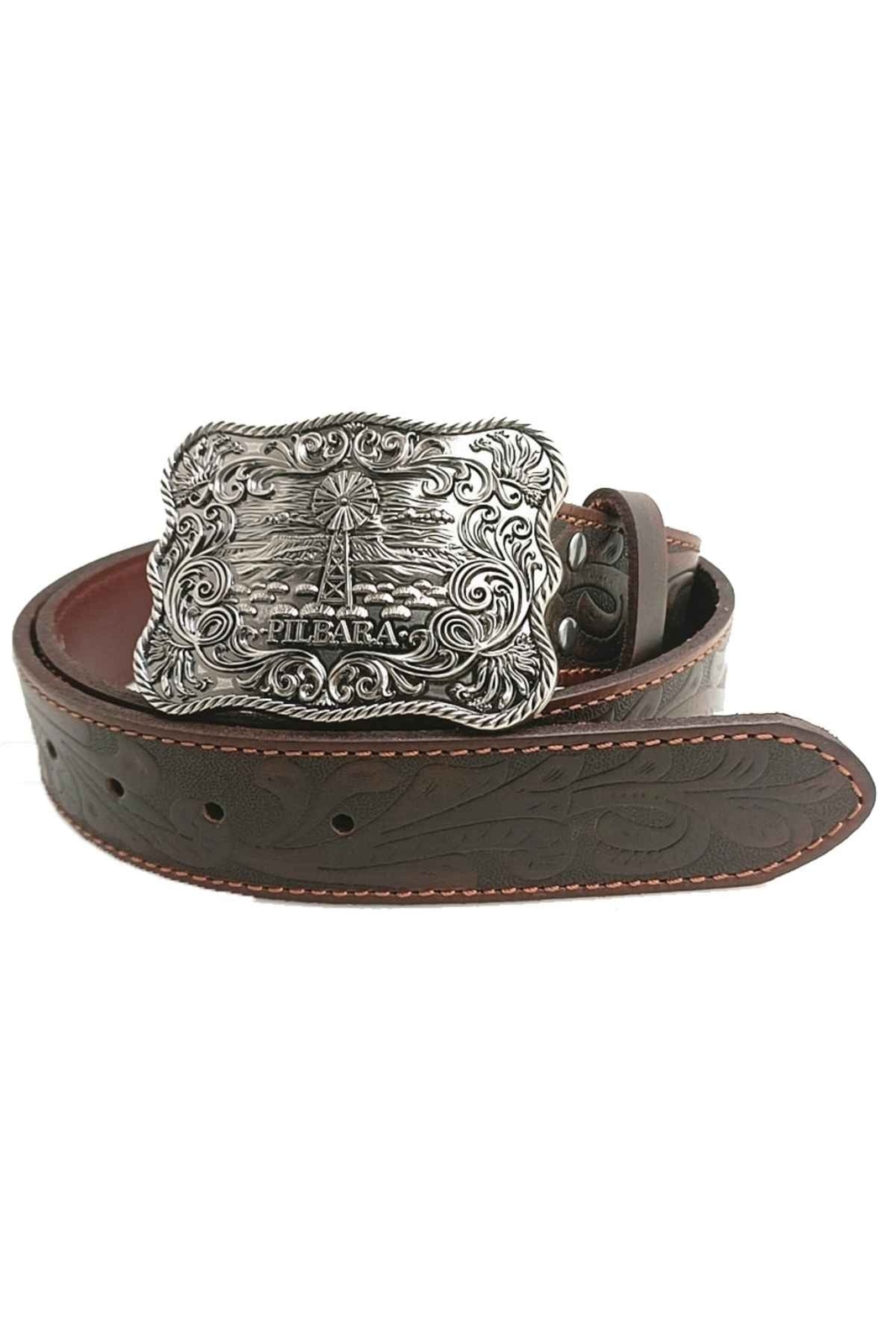 Pilbara Western Rodeo Buckle Tooled Leather Belt -RRP 59.9
