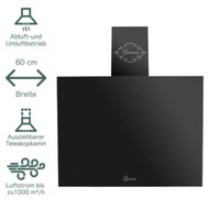 Dunstabzugshaube Kopffrei 60Cm Schwarz Glas Touchcontrol 1000M³/H Gurari Gch 28