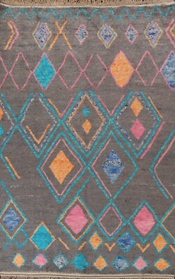 Thick-Plush Geometric Modern Moroccan Berber Hand-knotted Oriental Area Rug 7x11
