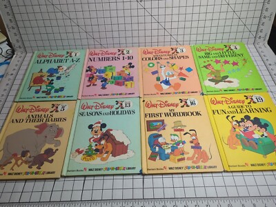 Vintage 1983 Walt Disney Fun-to-Learn Library  Volume 1-5, 13,16,19 (8 Total)