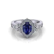 2Ct Oval Cut Lab-Created Blue Sapphire Engagement Ring 14K White Gold Plated