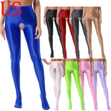 Women Glossy Oil Yoga Tights Training Sport Hollow Out Pants Shiny Pantyhose