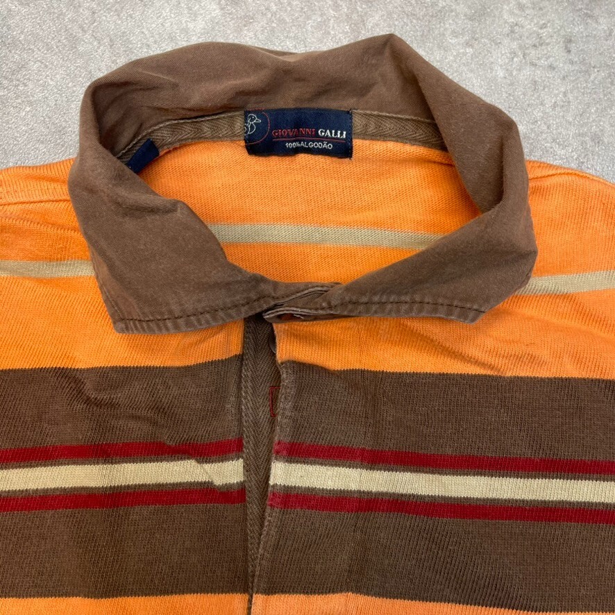 Giovanni Galli Rugby Polo Shirt Mens Large Vintage Striped Top, Orange image 6
