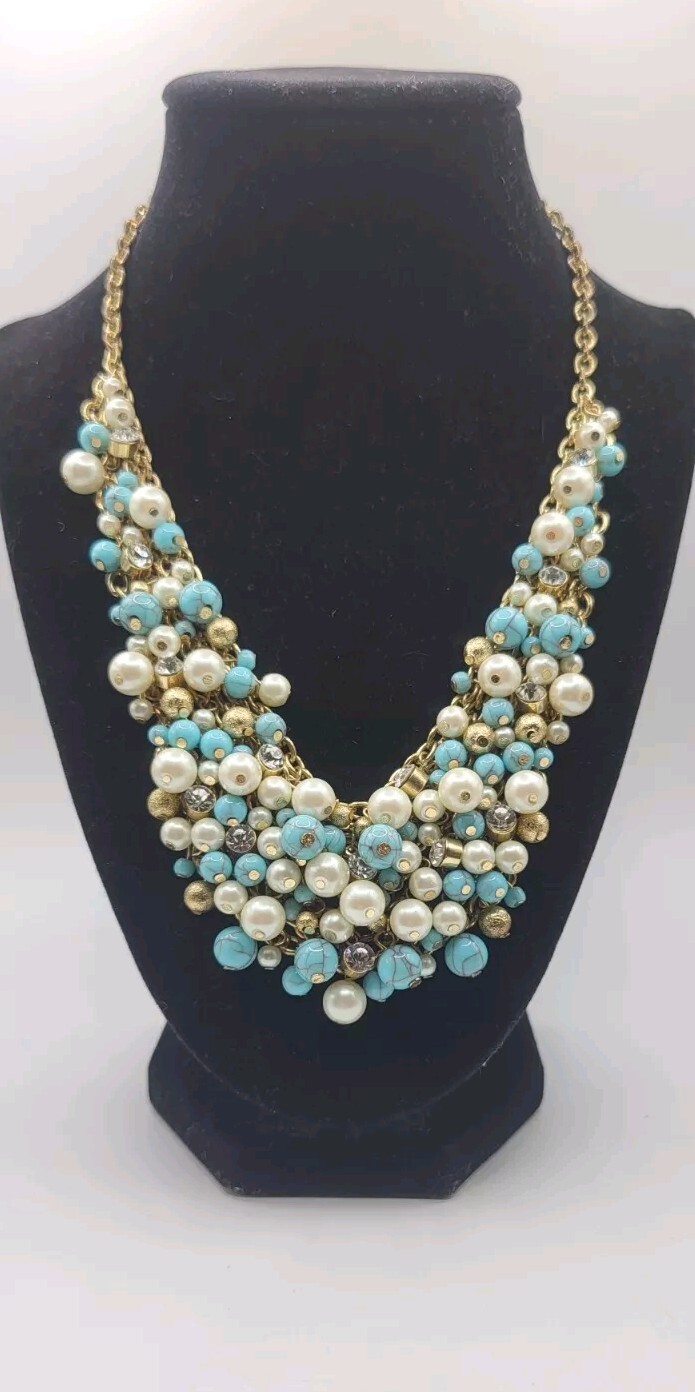 Pearl Cluster Statement Necklace Robin's Nest Blu… - image 2