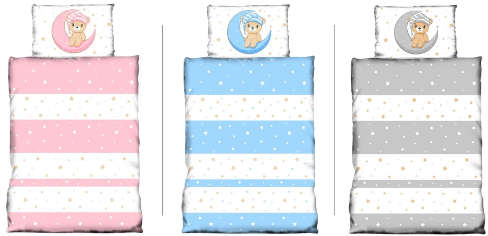 ONE-HOME Kinder Baby Bettwäsche 100x135 cm Teddy Bären Sterne Jungen Mädchen Microfaser