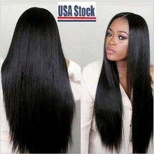 Women Black Straight Wigs Party Middle Part Long Wig Lace Synthetic Hair Wigs
