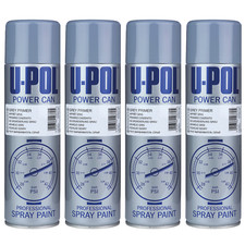 4x U-pol Grey Primer Spray High Build Power Can Aerosol Professional Spray 500ml
