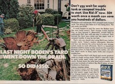 1976 Vintage Print Ad Rid-X Septic Tank Treatment Boden Yard Went Down Drain