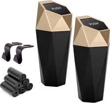 Ginsco Car Trash Can Cup Holder, 2 Pack Mini 600ml x 2, Golden 