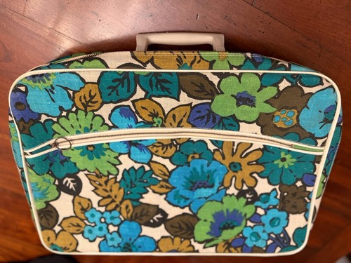 Vintage Bantam Travelware Floral Canvas Suitcase Mod 1970s Psychedelic