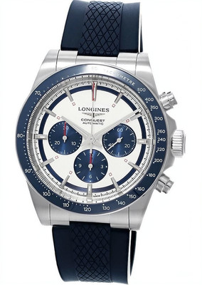 New Longines Conquest Chronograph 42 Silver Dial Rubber Mens Watch L3.835.4.98.9