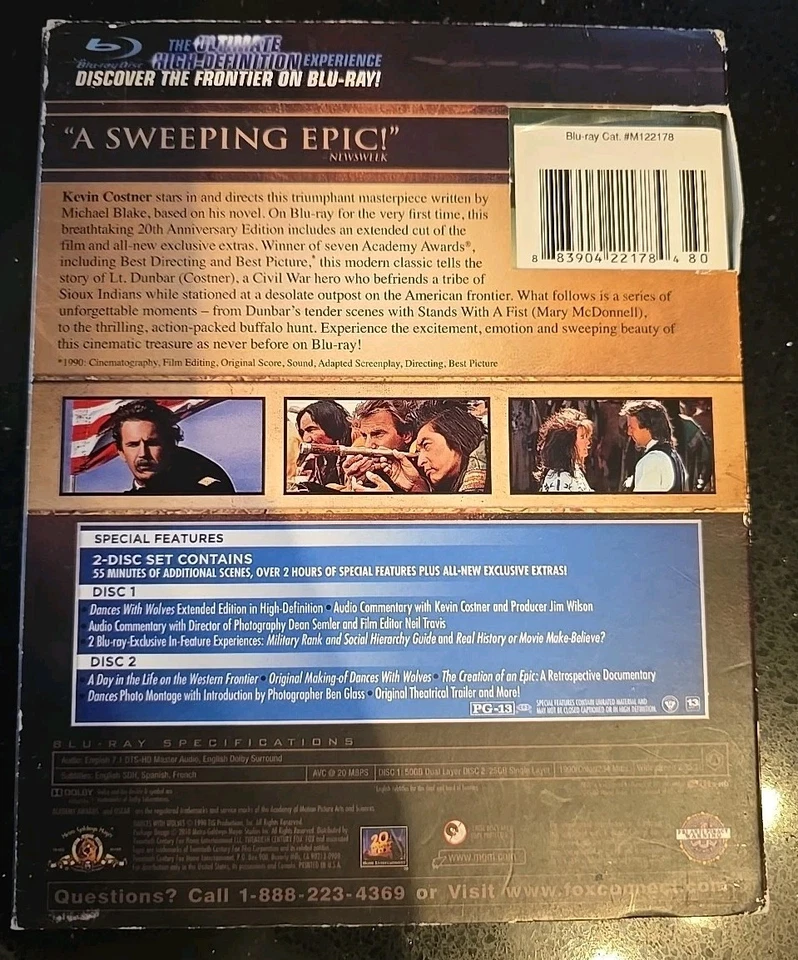 Dances With Wolves - 20th Anniver (Blu-Ray, 1990) VGC Region A US IMPORT 2 Disc - Image 2 of 4