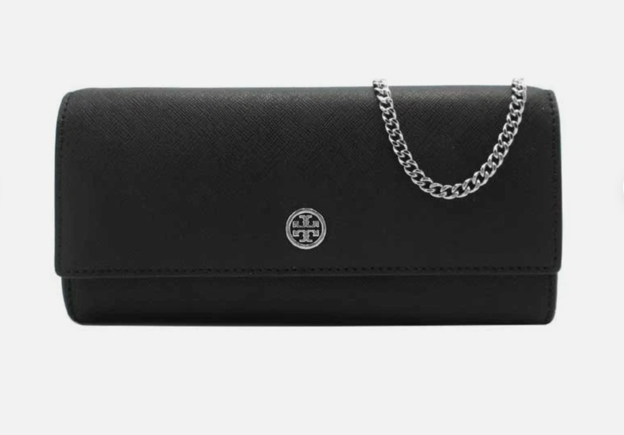 Tory Burch Women's Emerson Wallet on a Chain (Crossgrain Leather, Black)