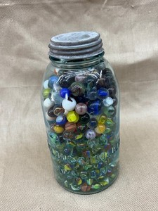 MARBLES in Half Gallon JAR vintage jar filled with marbles 7 pounds 10 ounces